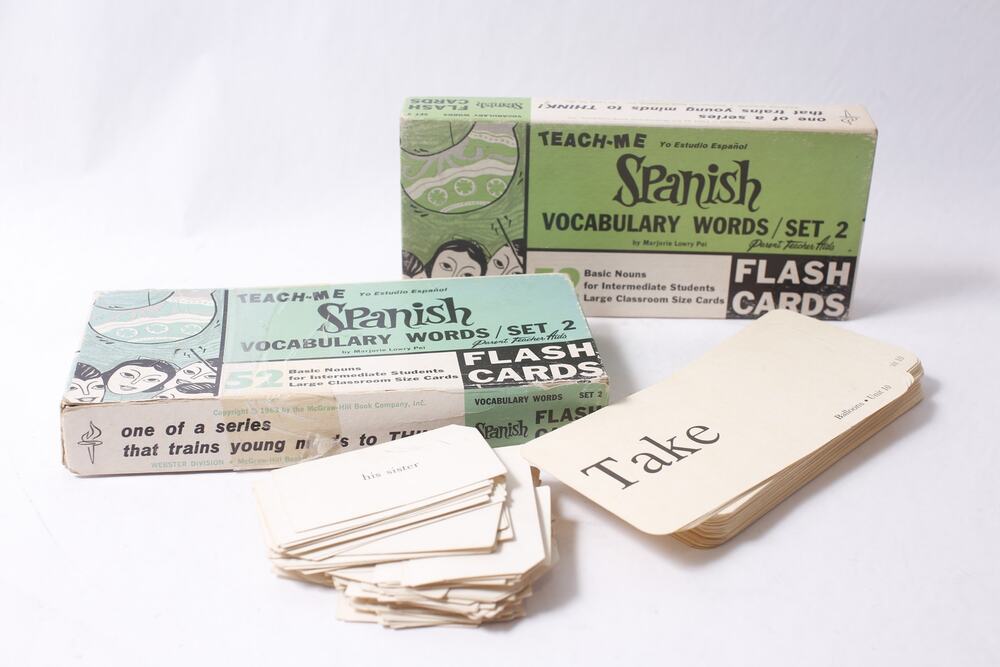 1963 Teach-me Spanish Vocabulary Words Flash Cards Lot Vintage ~ 260514-WH 1369